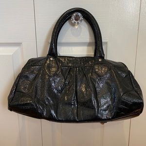 EXPRESS Black Patent Leather Duffel Purse Bag